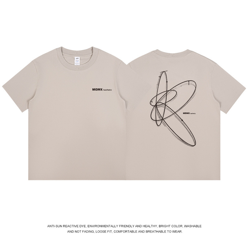 全国トレンド幾何学模様プリント Tシャツメンズ夏 ootd 白半袖コットンラウンドネックトップ女性 ins トレンド卸売|undefined