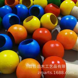 跨境原色木珠diy手工串珠洞洞板配件圆形木球可上漆打孔木珠圆球