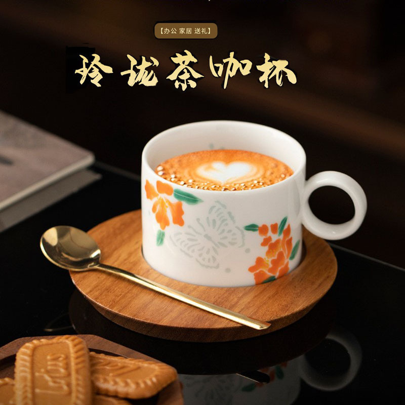 Hand-painted ceramic exquisite coffee cup with coaster and spoon in gift box, suitable for home and office, exquisite tea and coffee cup, a light luxury gift Hand-painted ceramic exquisite coffee cup with coaster and spoon in gift box, suitable for home and office, exquisite tea and coffee cup, a light luxury gift