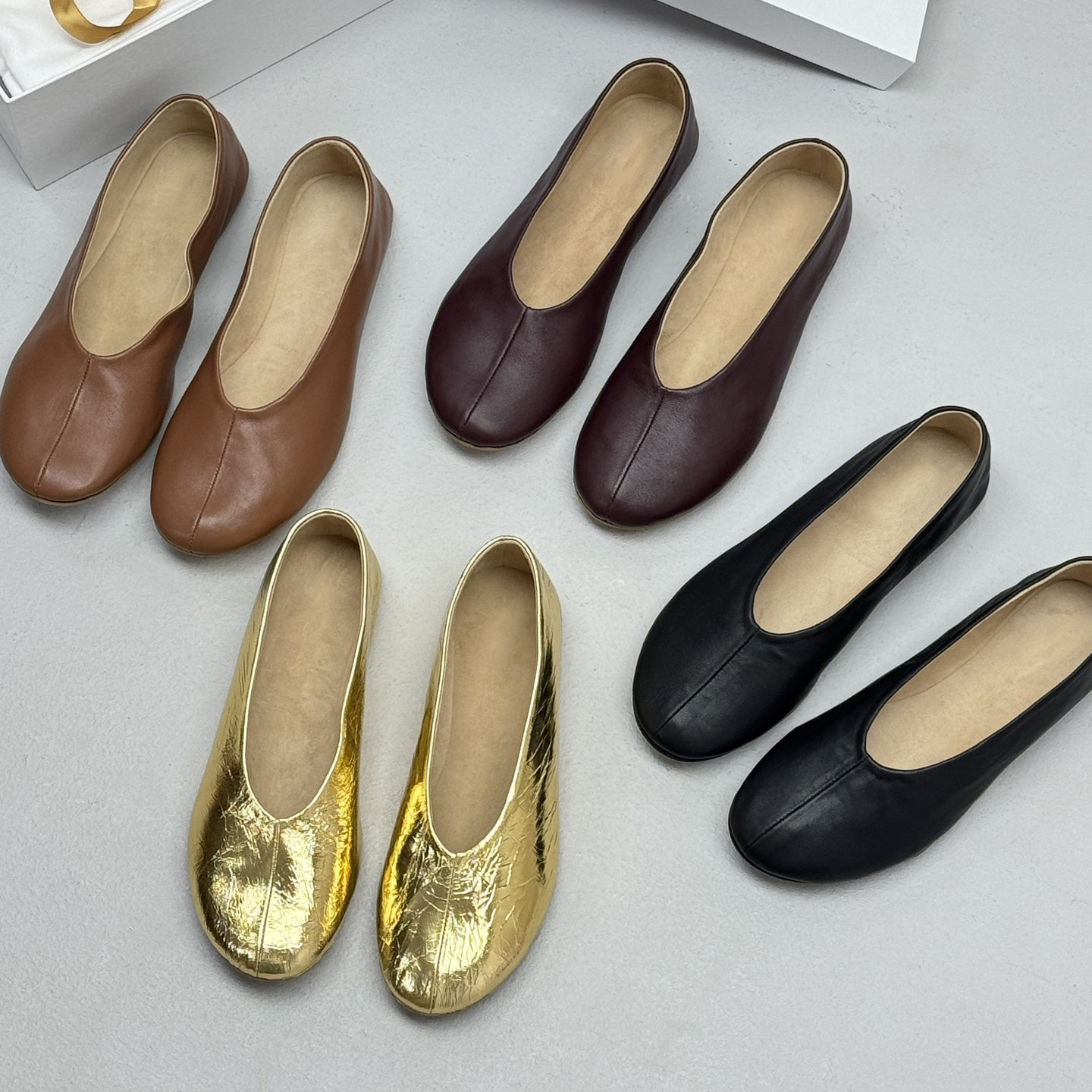 The French Style Round Toe Mary Jane Shoes Women's Golden Row Ballet Shoes Super Soft Goatskin Flats Flats Shoes