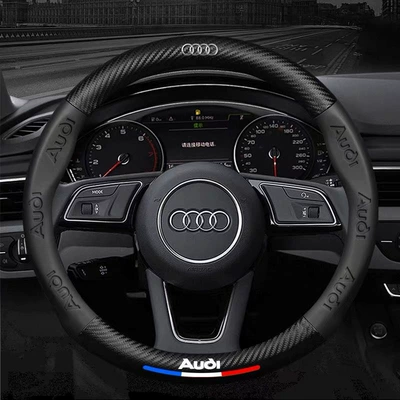 Cross-Border Carbon Fiber Steering Wheel Cover 5D Embossed Logo Car Logo Car Modification Ultra-Thin Anti-Slip Four-Season Universal Handle Cover (Steering wheel cover) - round-audiblack-38cm