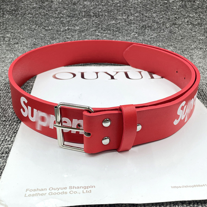 In-stock SUP combination trendy brand letter-printed belt, red belt, fashionable and versatile, metal buckle, y2k style, for a cool and edgy look In-stock SUP combination trendy brand letter-printed belt, red belt, fashionable and versatile, metal buckle, y2k style, for a cool and edgy look