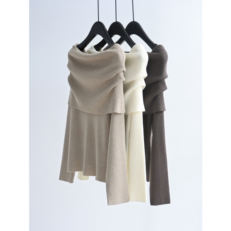 Two-Piece Wool Blend Knit Sweater, Off-Shoulder, Versatile Long-Sleeve Pullover, Lazy and Gentle Style, Exposed Shoulder Top for Women Two-Piece Wool Blend Knit Sweater, Off-Shoulder, Versatile Long-Sleeve Pullover, Lazy and Gentle Style, Exposed Shoulder Top for Women