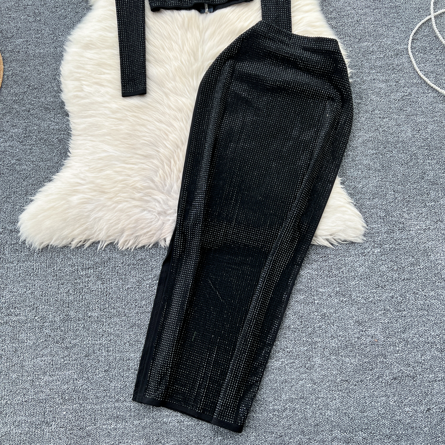 Women's Clothing wear suit design heavy hot diamond zipper top hip skirt_voghion.com