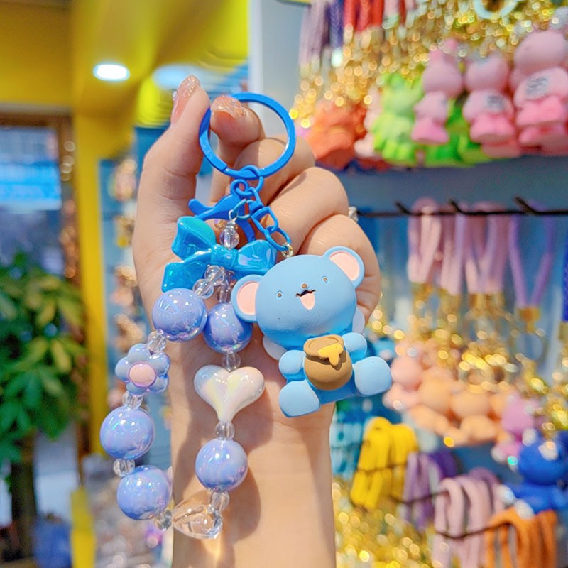 Creativo lindos cuentas miel osos coches mochilas de automóviles para hombres y mujeres parejas pequeños regalos colgantes de llaveras al por mayor