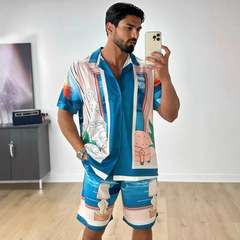 2025夏に国境を越えたアマゾン欧米の男性服のカジュアルなシャツの半袖パンツ