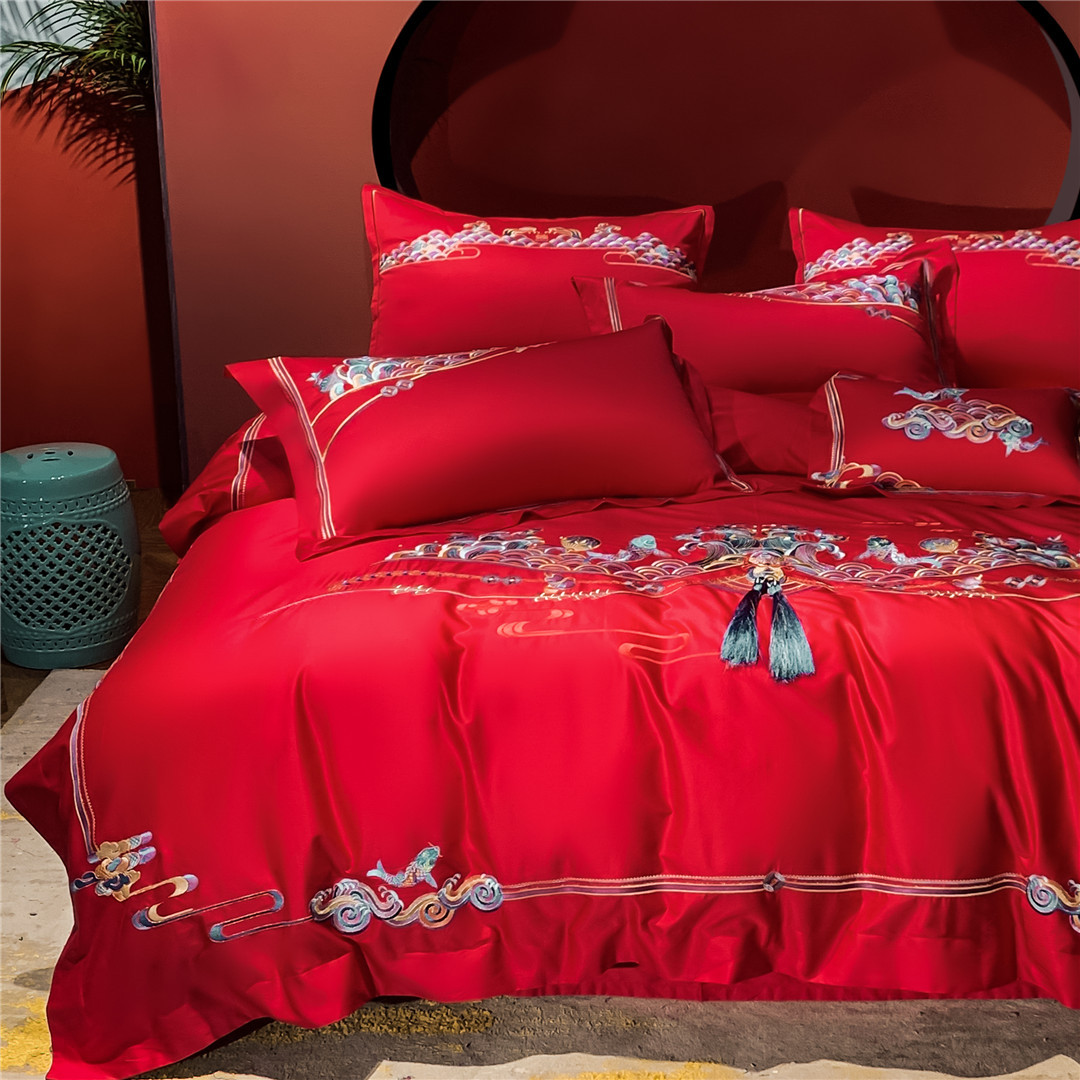 High-precision Wedding Red Embroidery Bedding Bedding Wedding Festive Cotton Four-piece Home Textile Set
