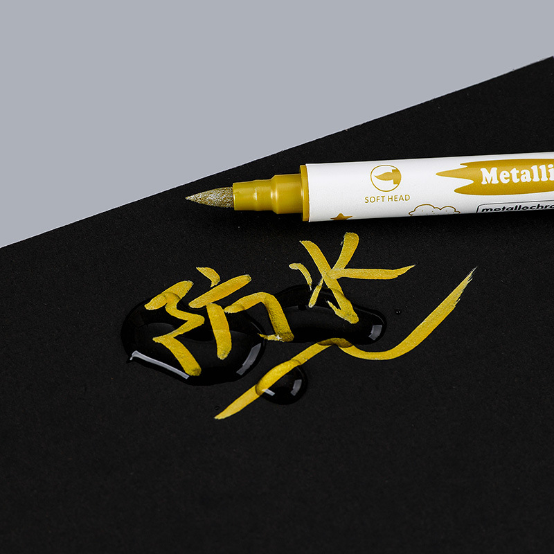 Pluma de metal de doble cabeza DIY diario pluma arte pluma resaltar brillante pluma oro resaltar pluma Venta caliente marca metal pluma