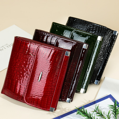 Marunte patent leather wallet women's niche design girls' wallet short style high-end wallet wallet genuine leather coin purse