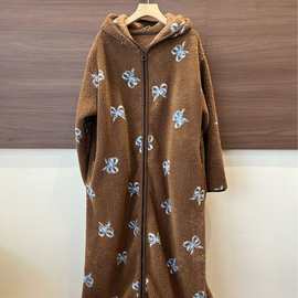 【实拍】鸿楠行走的被窝大码韩系豹纹睡衣加厚保暖家居服睡袍连帽