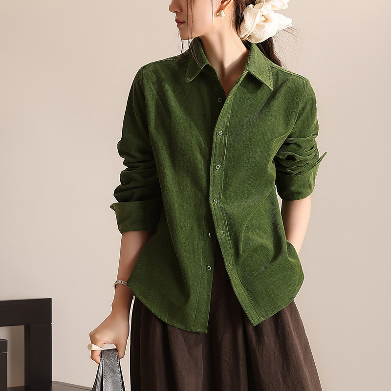 Drop Shoulder/Straight Shoulder Spring/Autumn/Winter 100% Cotton Corduroy Washed Slim-Fit Women's Long-Sleeve Shirt Md6267/6268 Drop Shoulder/Straight Shoulder Spring/Autumn/Winter 100% Cotton Corduroy Washed Slim-Fit Women's Long-Sleeve Shirt Md6267/6268