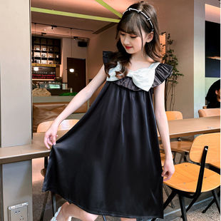 Children's Ice Silk Pajamas Girls Summer Pure Cotton Suspender Nightgown Medium and Large Children Girls Summer Thin Princess Home Clothes
