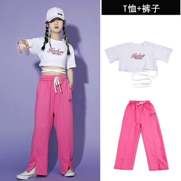 White fuchsia trousers, set, with short sleeve