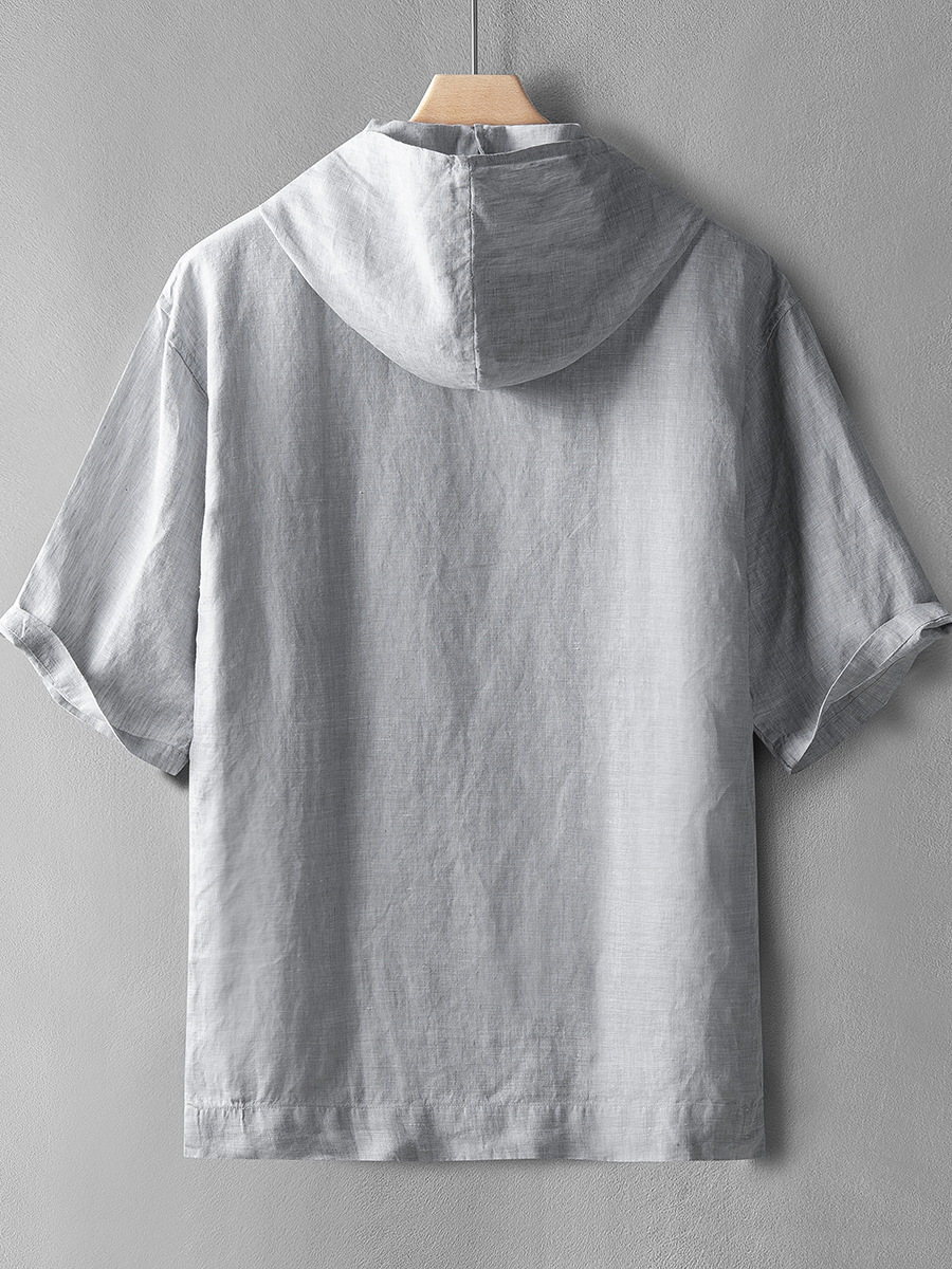 Verano hip hop estilo Delgado color sólido Lino cuello redondo pullover Top Loose hombres HOODIE en stock