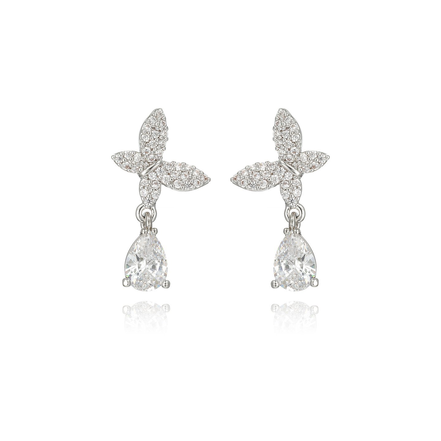 Xuping lujoso temperamento ligero incrustado aretes de gemas artificiales de moda ins coreana goteo de mariposa aretes al por mayor