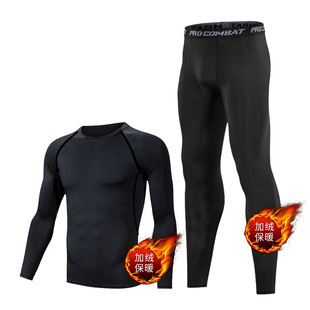 Winter Autumn Trousers Fitness Sports Tights Men's High Elastic Fleece-Lined Bottoming Running Basketball Intimates Set Training Body Shaping