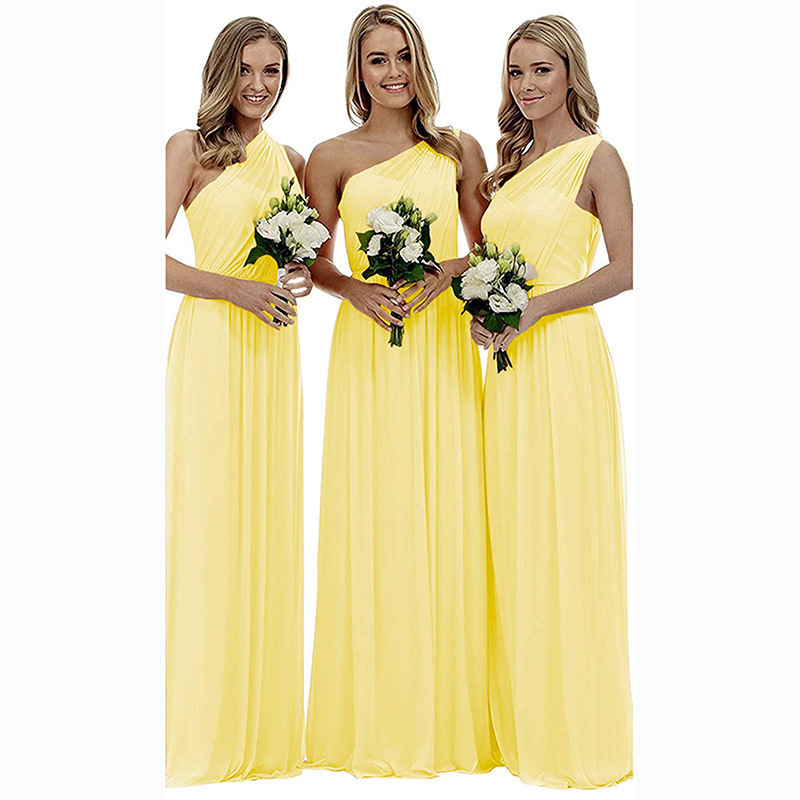 New cross-border bridesmaid dress for sisters, long style, slimming chiffon, one-shoulder formal evening dress for bridesmaids New cross-border bridesmaid dress for sisters, long style, slimming chiffon, one-shoulder formal evening dress for bridesmaids