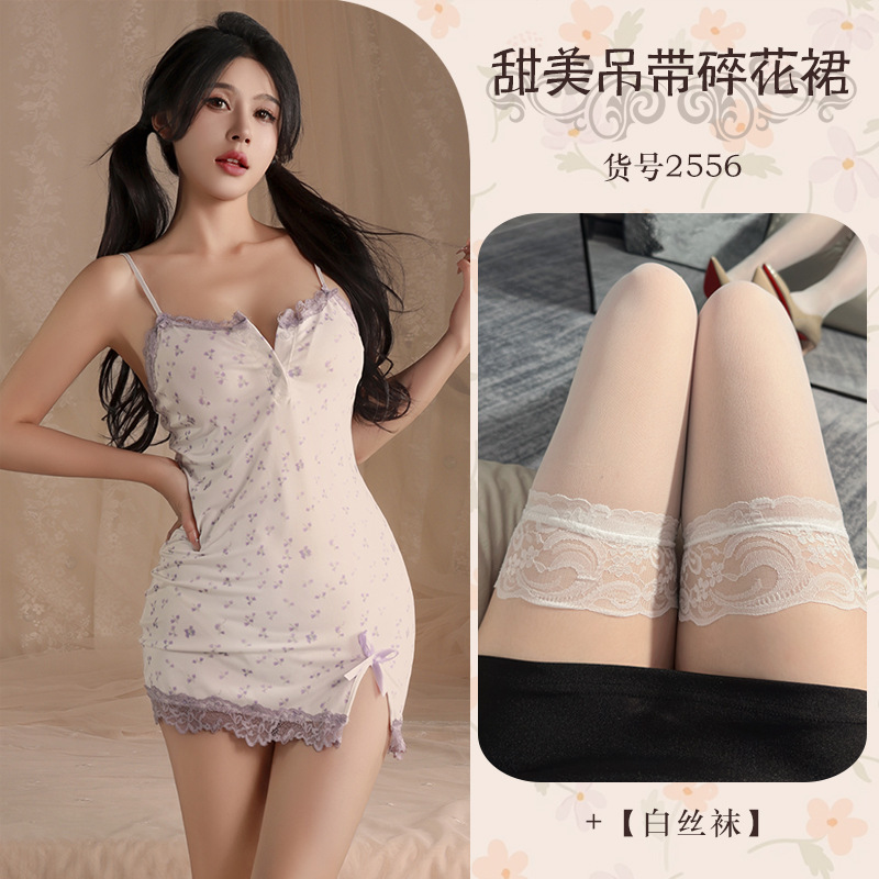 Lencería sexy puro deseo sexy tirantes florales pijamas de mujer vestido de encaje traje de pasión de niña A372