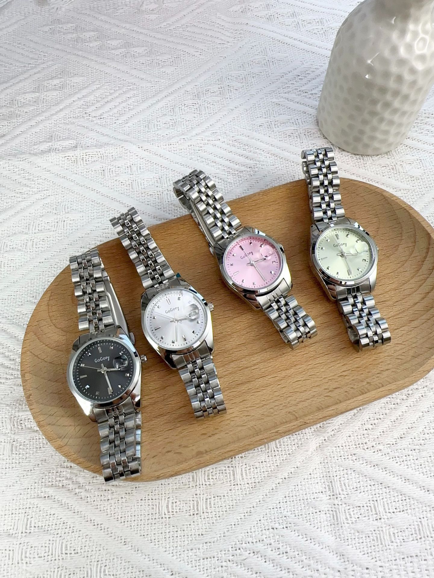 55g Weight Ordinary Glass Mirror Material Steel Belt Strap Material Watch Classification Pointer Display Type Double Side Snaps Buckle Style Round Dial Shape Casual, Daily Occasion Quartz Movement Solid Color Pattern Women's Gender Classic Style Style Classic Style Solid Color Double Side Snaps Quartz Watch Women's Watches 6