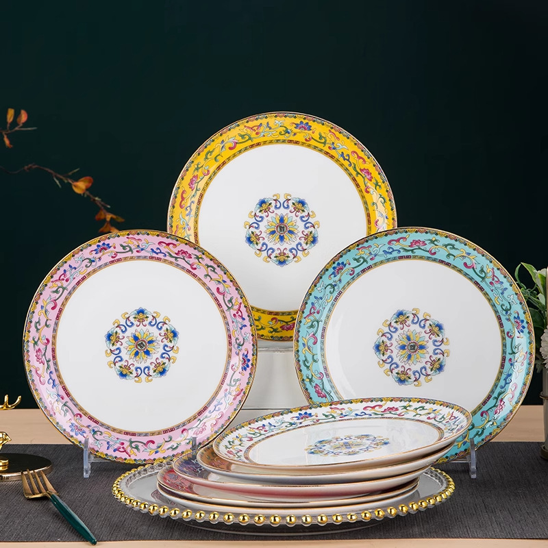 7inch Round Flower Plate Deep Plate Jingdezhen Household Bone China Dish High-End Chinese Dish Flat Deep Plate 7inch Round Flower Plate Deep Plate Jingdezhen Household Bone China Dish High-End Chinese Dish Flat Deep Plate