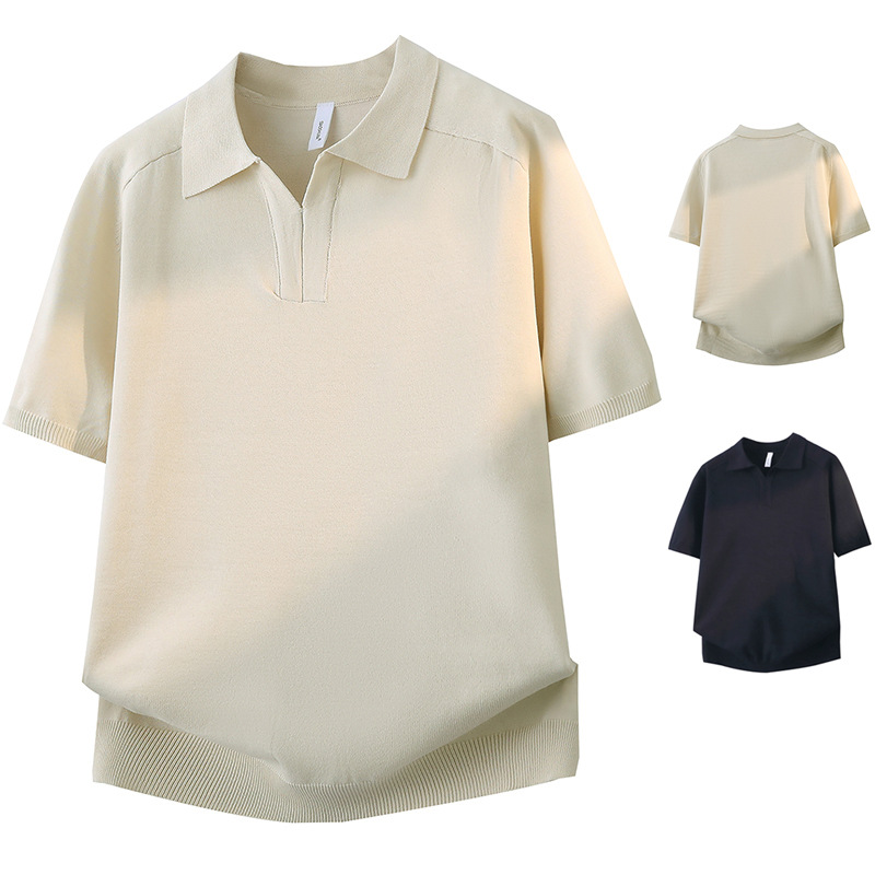 Polo camiseta de punto camiseta de manga corta hombre V-collar gaviota cuello viejo dinero camiseta de seda de hielo fábrica de verano transfronteriza al por mayor