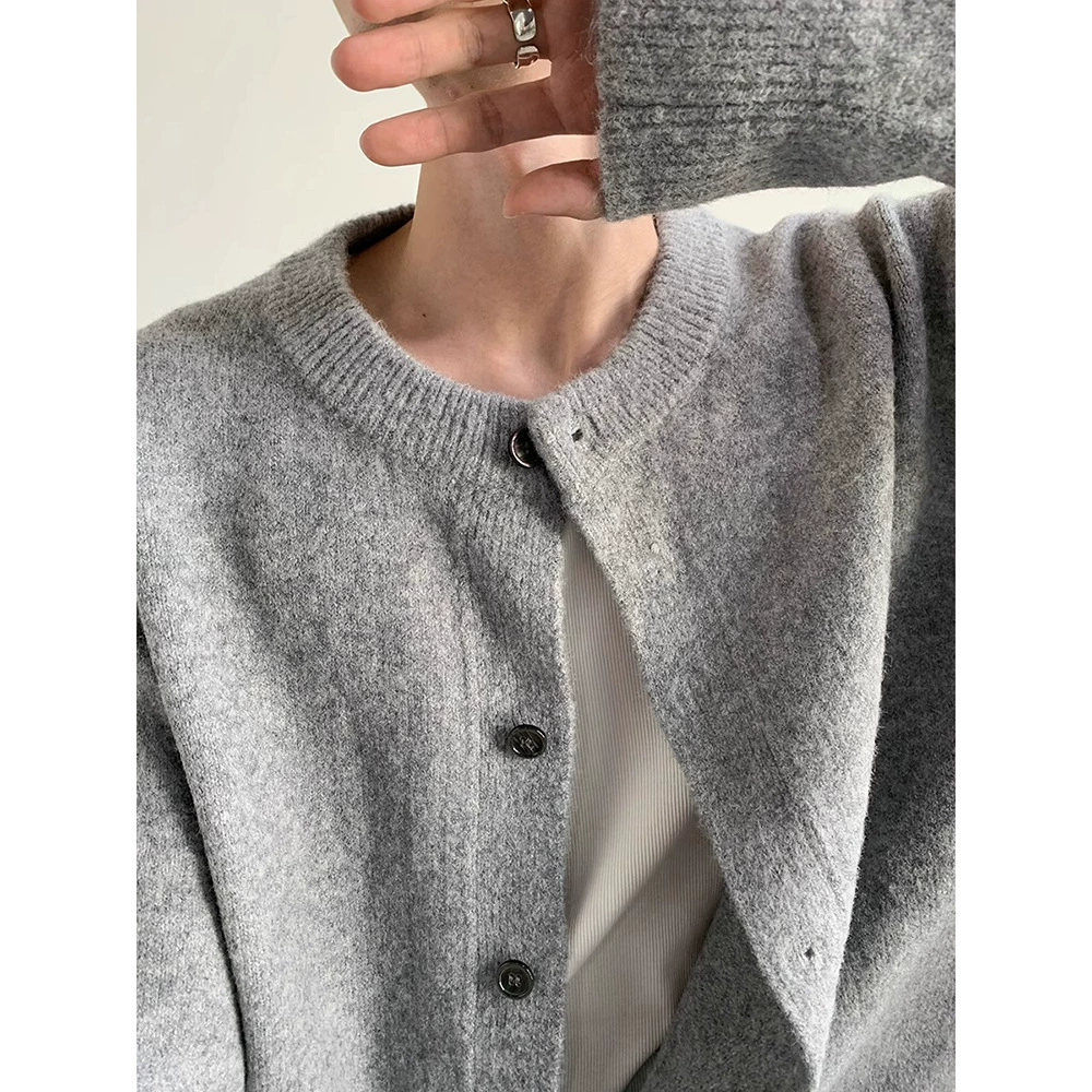 2024 осень и зима новый трикотажный кардиган свитер мужской свободный повседневный ленивый топ без воротника