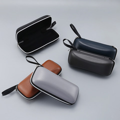 121新款荔枝紋皮質拉鏈眼鏡盒PU方形EVA太陽眼鏡盒 可印LOGO