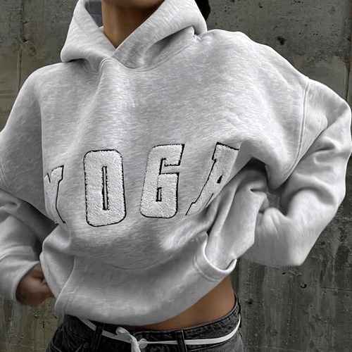 New 2025 Amazon Cross-border Leisure Gray YOGA Letter Print Loose Hooded Women's Sweatshirt for Europe and America