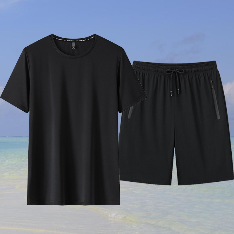 Jewel de hielo para hombres y mujeres sueltas camisetas de hielo de color sólido deportivo casual pantalones cortos de hielo cuerpo de dos piezas al por mayor