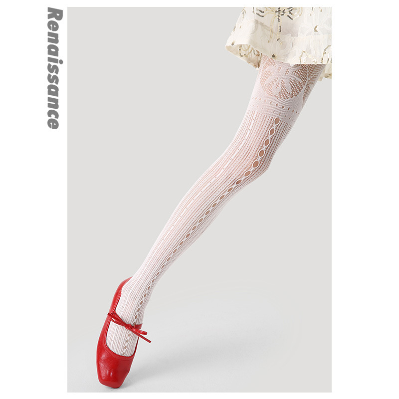 Renaissance White Lace JK Vintage Vertical Stripes Women's Socks Jacquard Silk Stockings Spring and Summer Thin Pantyhose