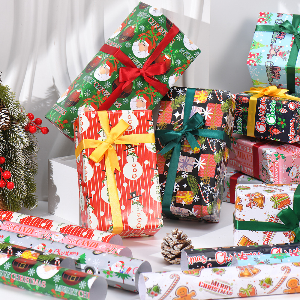 Venta caliente transfronteriza 80g papel de cobre impresión de Navidad papel de embalaje de regalo de Navidad de bricolaje fabricante de papel de embalaje de regalo al por mayor