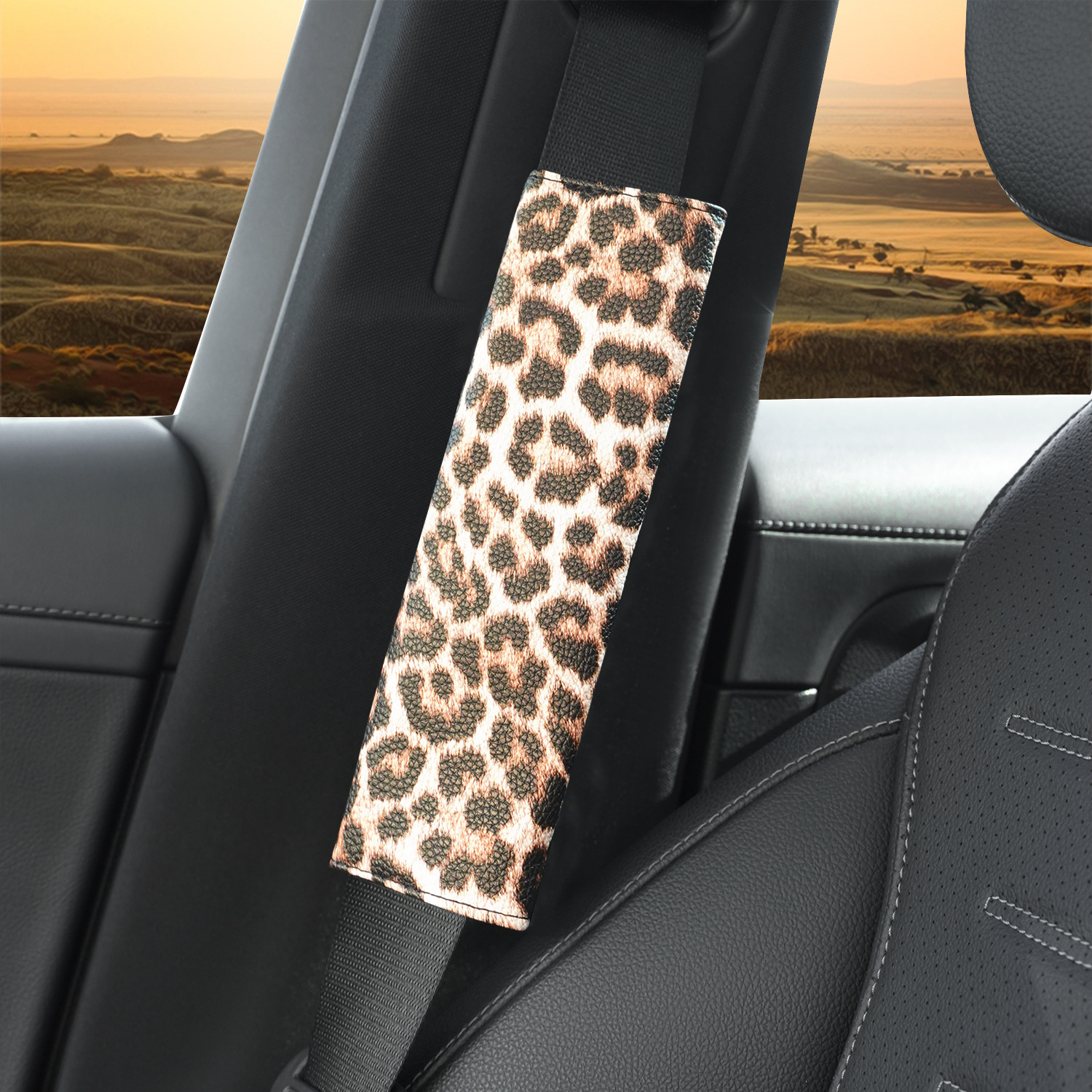 Car Seatbelt Shoulder Pad Leather Fashion European and American Style Retro Leopard Print Cross-Border Hot-Selling Protective Cover