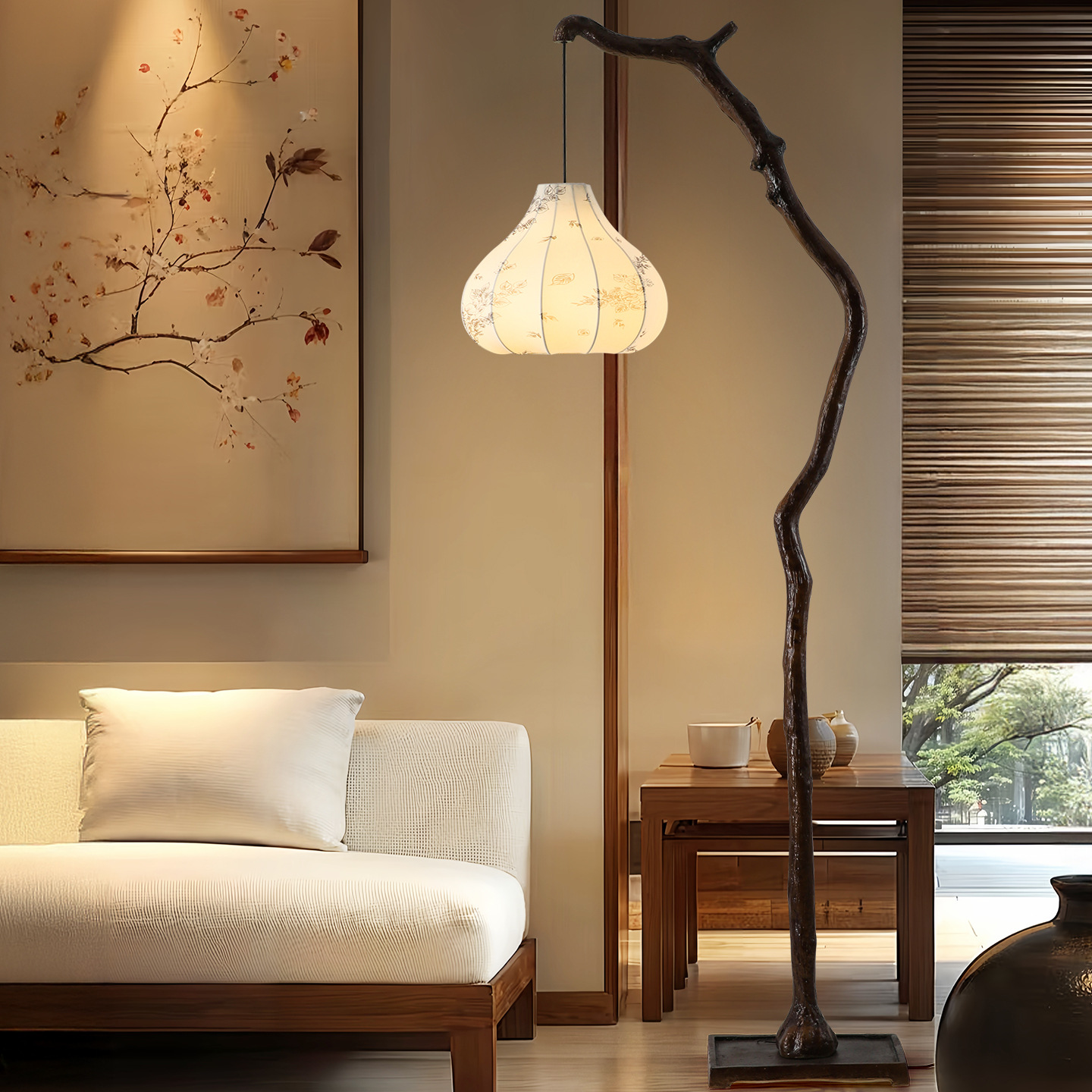 Decoración lámpara de piso estilo antiguo chino moderno Zen sala de té atmósfera retro dormitorio simple lámpara Zhongshan 522L