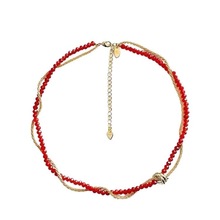 新年礼物红玛瑙串珠双层缠绕小众本命年红绳项链手链送礼