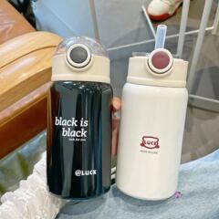 Minimalist thermal cup with straw for girls, Instagram-style high-fashion influencer trendy 2022 new adult student children water bottle