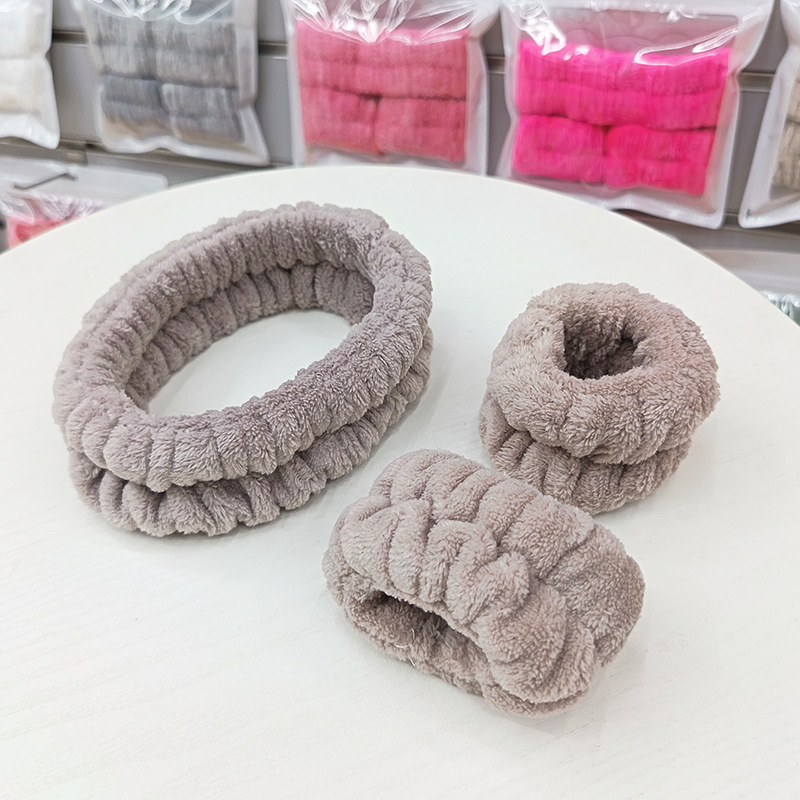 洗脸发带三件套洗漱防水防湿袖敷面膜束发带简约头带女用发捆发箍|undefined