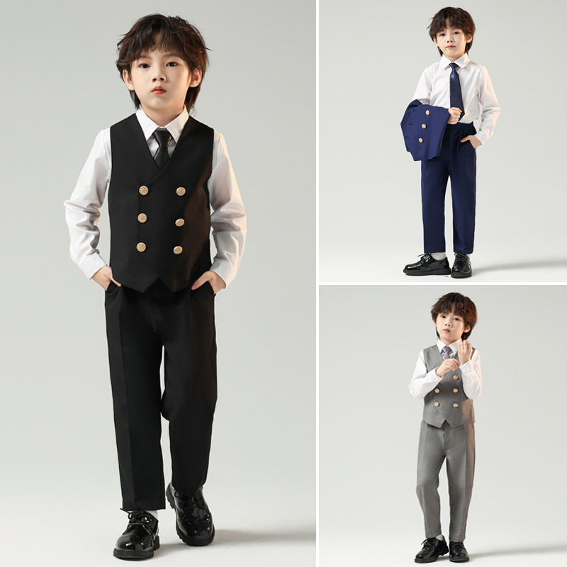 Children's Vest suit Boy's Autumn and Winter Flower Children's Wedding Dress One Year's Birthday Big Children's Suit Piano Performance Dress