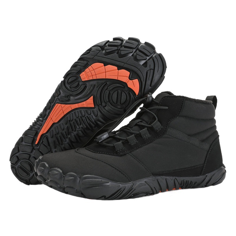 Nuevos zapatos de algodón repelentes al agua de otoño e invierno cálidos transfronterizos para parejas, botas de nieve duraderas para exteriores de gran tamaño con cinco dedos para senderismo