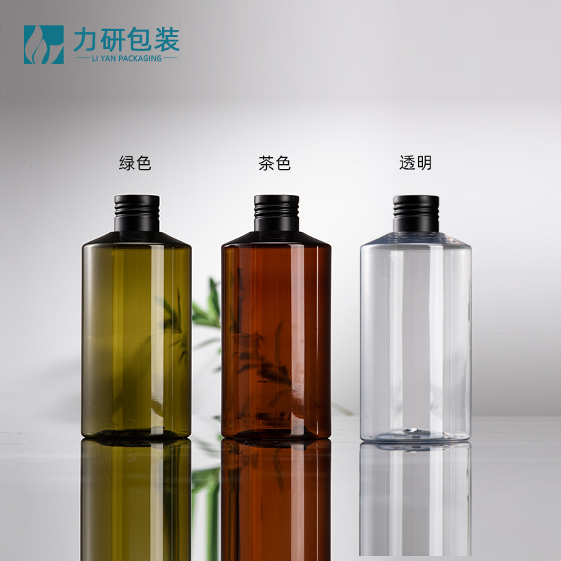 西盈包装100ML绿色斜肩纯露瓶爽肤水瓶配电化铝盖茶色PET化妆水瓶