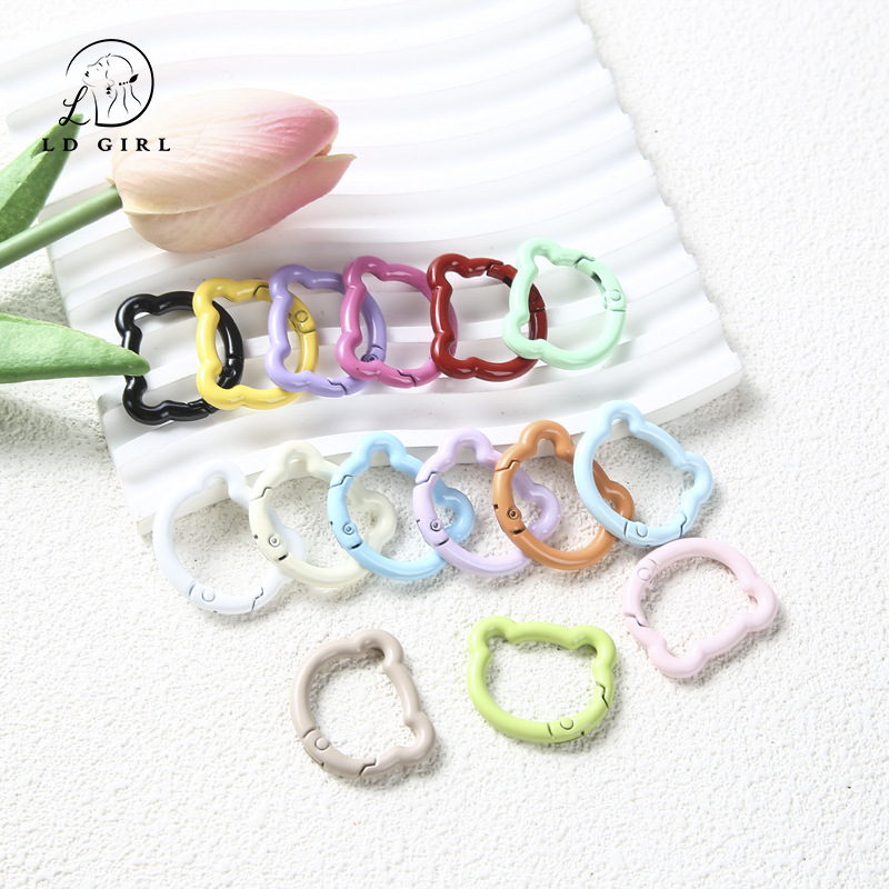 Hang spray paint bear spring buckle open ring bear head spring ring key chain DIY accessories connection ring pendant