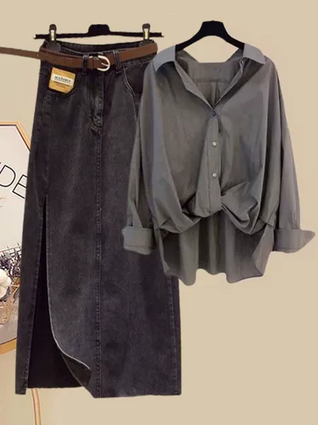 Shirt, black skirt