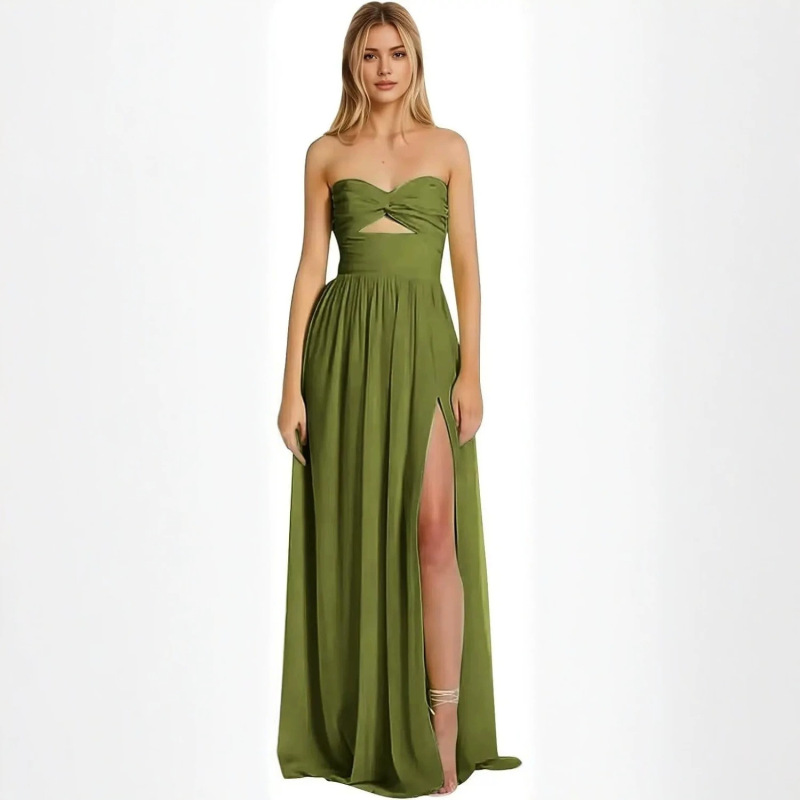 European and American Cross-Border Evening Dresses 2026 New Style Strapless Design High Slit Chiffon Banquet Party High-End Bridesmaid Dress