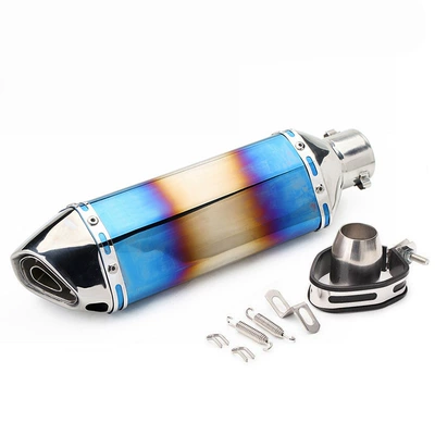 Motorcycle modified exhaust pipe sports car Kawasaki full imitation small hexagonal exhaust Scorpio stainless steel double half blue small hexagonal (Motorcycle exhaust pipe) - small-hexagonal-double-half-blue-body-stainless-steel-head