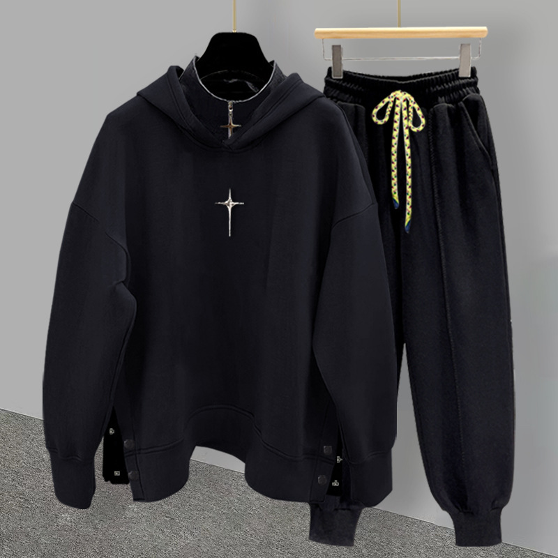 Half Turtleneck Zipper Sweatshirt Suit For Men In Spring And Autumn Korean Styley Slit Design With Hooded Long Sleeves And Complete Set