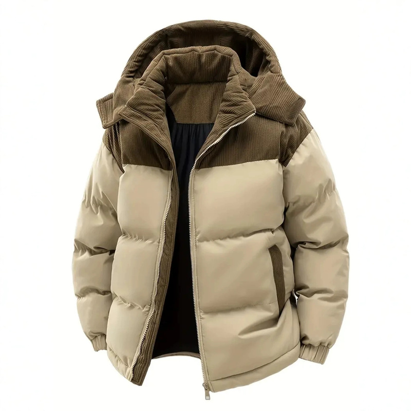 New Cross-Border Hooded Color-Blocked Cotton-Padded Warm Jacket for Outdoor Hiking Activities [Can Be Ordered on Behalf of Others]
