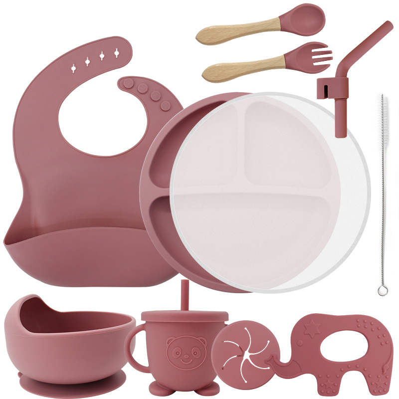 Vajilla de silicona vajilla de bebé cuchara de silicona tazón babero traje materno e infantil necesidades diarias niños suplemento alimenticio vajilla