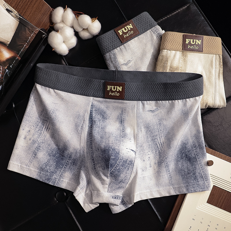 Multiple Packs of Fashionable Western Cowboy Style Printed Combed Cotton Men's Underwear, Trendy Simple Boxer Briefs, Mid-Waist and Comfortable Multiple Packs of Fashionable Western Cowboy Style Printed Combed Cotton Men's Underwear, Trendy Simple Boxer Briefs, Mid-Waist and Comfortable