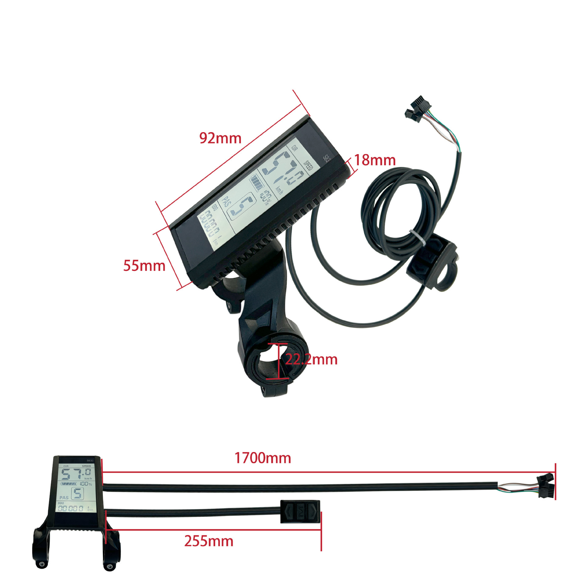 Bicycle lithium battery modification accessories LCD-S830 electric scooter smart LCD meter/SM connector