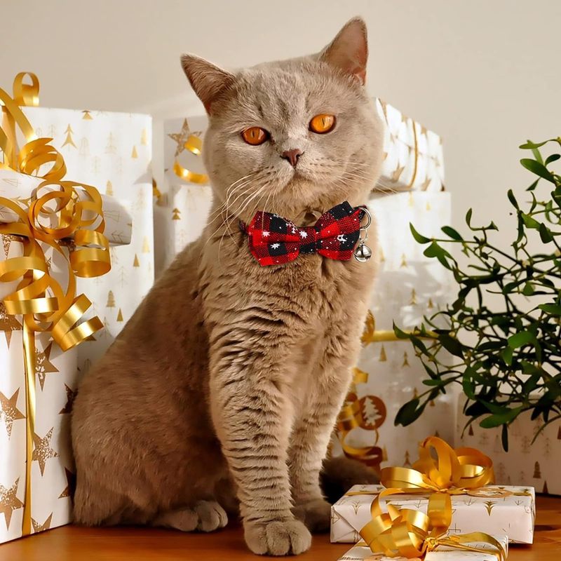 クリスマススノーフレーク蝶ネクタイペット猫首輪犬首輪抗窒息安全バックル調整可能な卸売|undefined