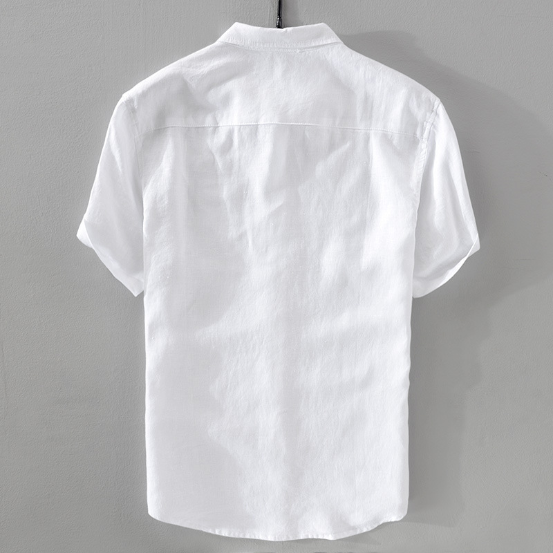纯麻短袖衬衫男麻料白色衬衣棉麻布男装上衣服男款休闲夏装半袖